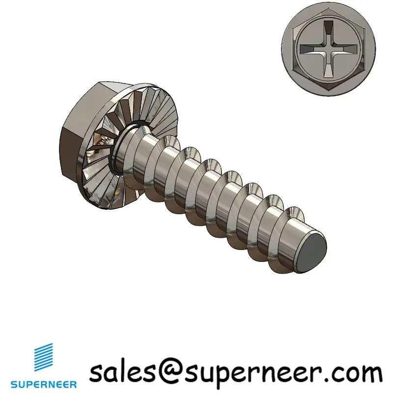 2 × 5/16" Hex Washer Serration Head Phillips Thread Forming inch Screws for Plastic  SUS304 Stainless Steel Inox