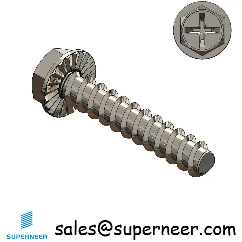2 × 7/16" Hex Washer Serration Head Phillips Thread Forming inch Screws for Plastic  SUS304 Stainless Steel Inox
