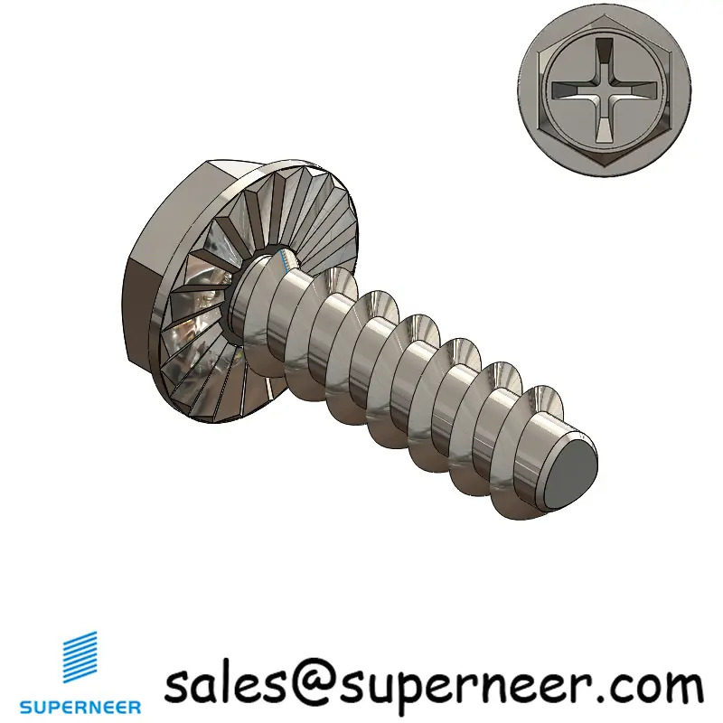 4 × 3/8" Hex Washer Serration Head Phillips Thread Forming inch Screws for Plastic  SUS304 Stainless Steel Inox