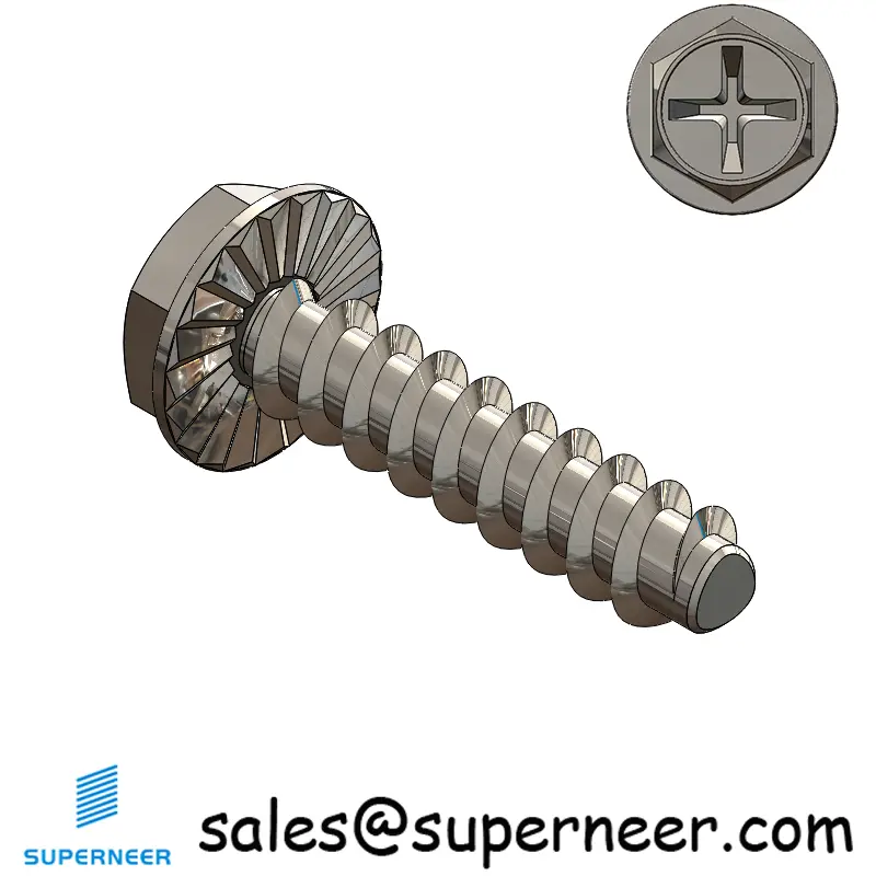 4 × 1/2" Hex Washer Serration Head Phillips Thread Forming inch Screws for Plastic  SUS304 Stainless Steel Inox