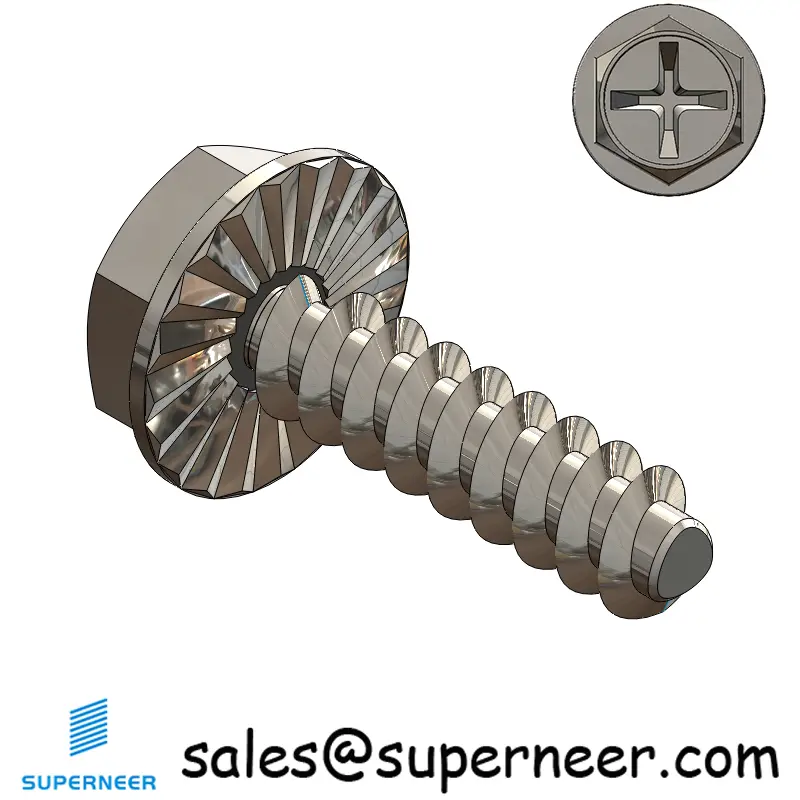 6 × 1/2" Hex Washer Serration Head Phillips Thread Forming inch Screws for Plastic  SUS304 Stainless Steel Inox