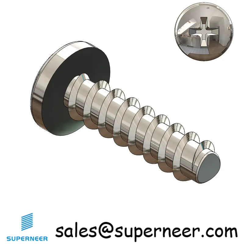 3 × 3/8" Pan Head Phillips Thread Forming inch Screws for Plastic  SUS304 Stainless Steel Inox