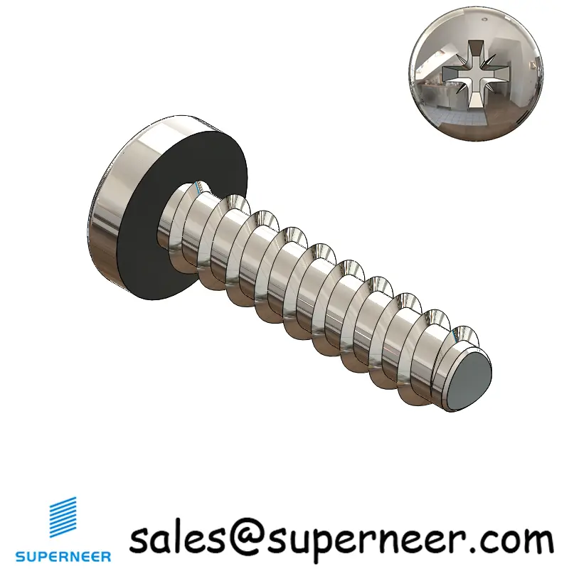 1 × 5/16" Pan Head Pozi Thread Forming inch Screws for Plastic  SUS304 Stainless Steel Inox