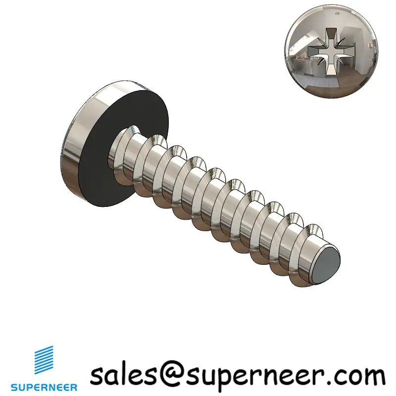 2 × 3/8" Pan Head Pozi Thread Forming inch Screws for Plastic  SUS304 Stainless Steel Inox