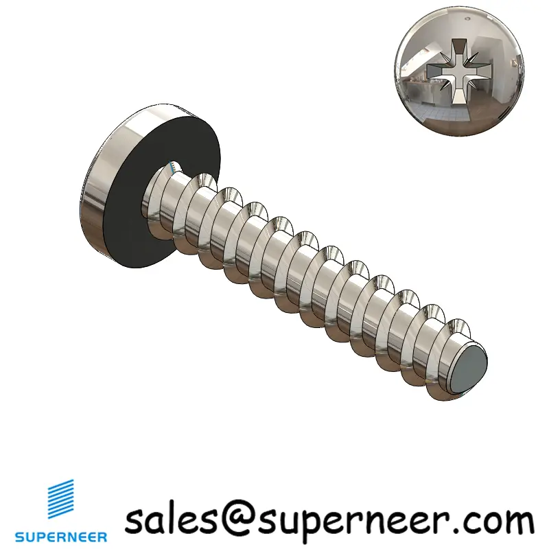 2 × 7/16" Pan Head Pozi Thread Forming inch Screws for Plastic  SUS304 Stainless Steel Inox