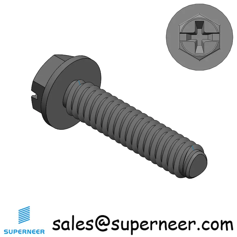 2-56 × 3/8 Hex Washer Phillips Slot Thread Forming  Screws for Metal  Steel Black