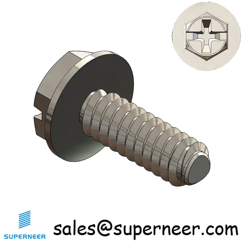4-40 × 5/16 Hex Washer Phillips Slot Thread Forming  Screws for Metal  SUS304 Stainless Steel Inox