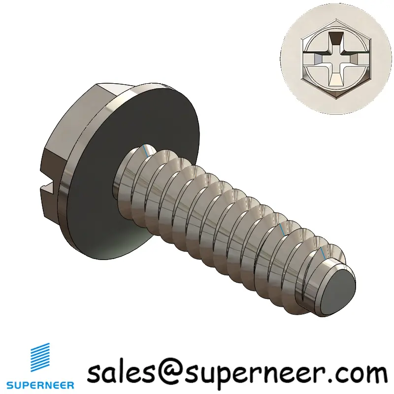 4-40 × 3/8 Hex Washer Phillips Slot Thread Forming  Screws for Metal  SUS304 Stainless Steel Inox