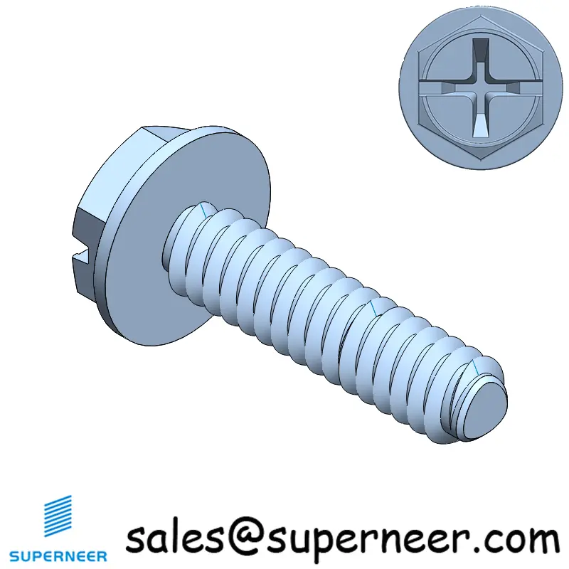 4-40 × 7/16 Hex Washer Phillips Slot Thread Forming  Screws for Metal  Steel Blue Zinc Plated