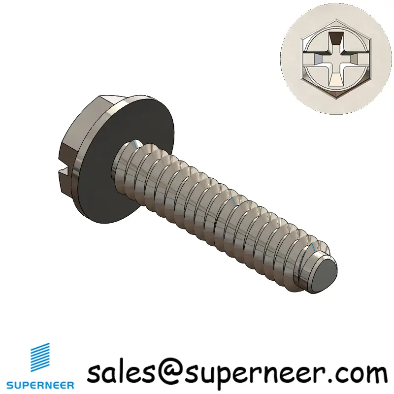 4-40 × 1/2 Hex Washer Phillips Slot Thread Forming  Screws for Metal  SUS304 Stainless Steel Inox