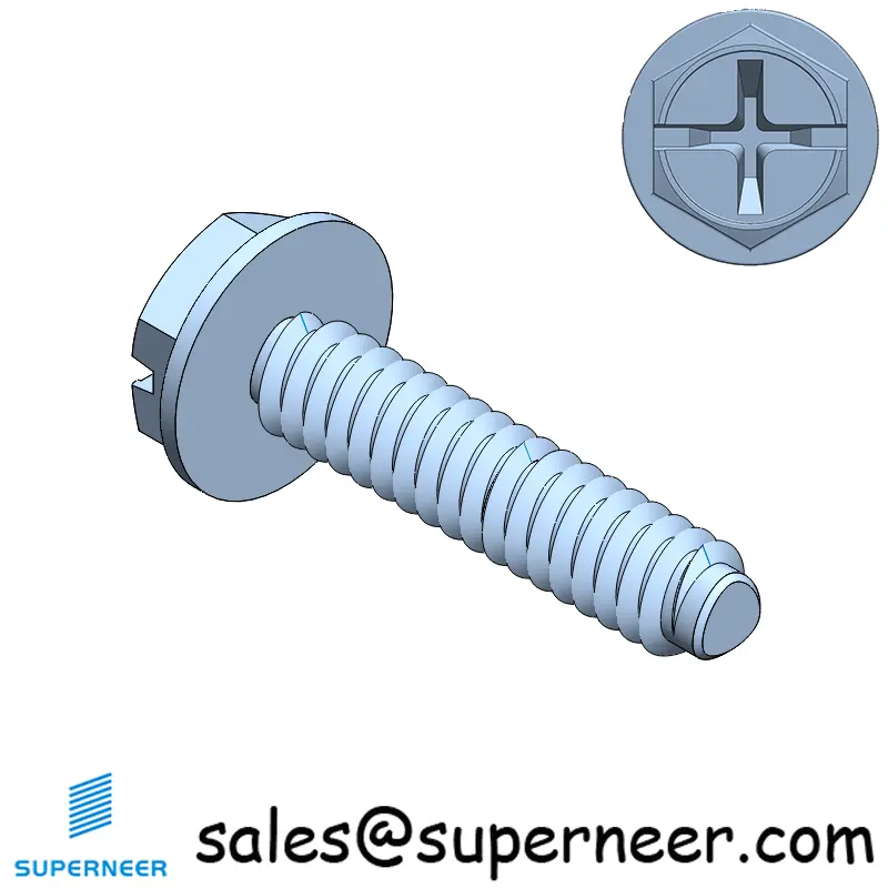 4-40 × 1/2 Hex Washer Phillips Slot Thread Forming  Screws for Metal  Steel Blue Zinc Plated