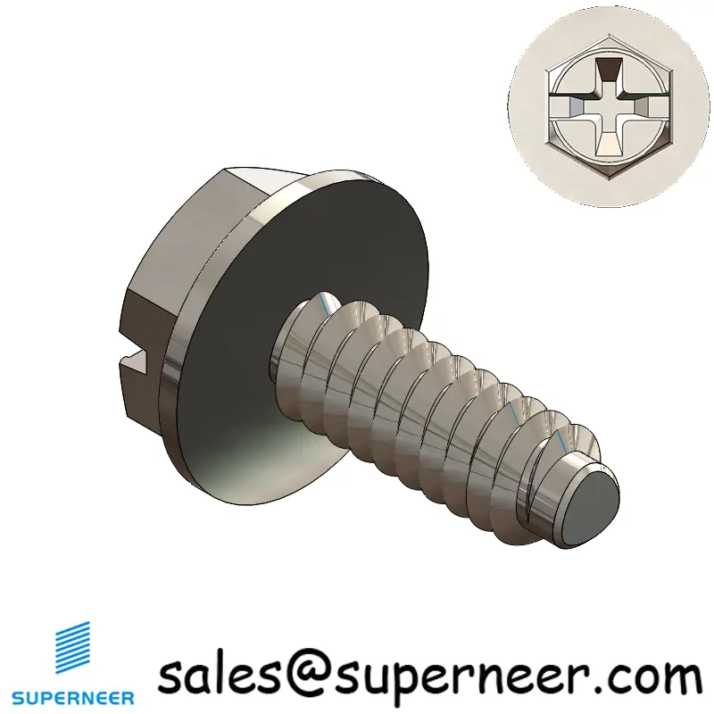 6-32 × 3/8 Hex Washer Phillips Slot Thread Forming  Screws for Metal  SUS304 Stainless Steel Inox
