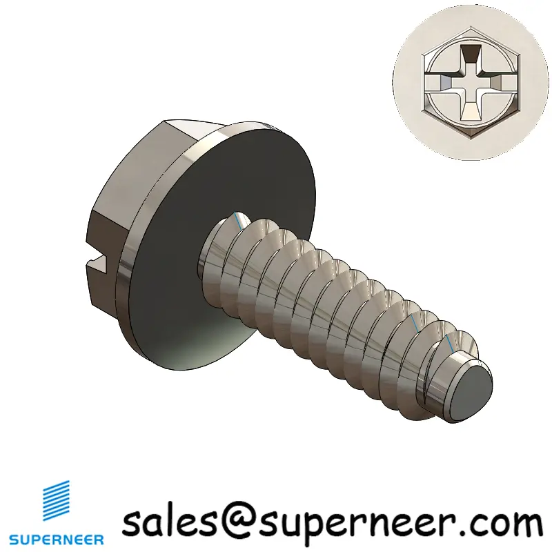 6-32 × 7/16 Hex Washer Phillips Slot Thread Forming  Screws for Metal  SUS304 Stainless Steel Inox