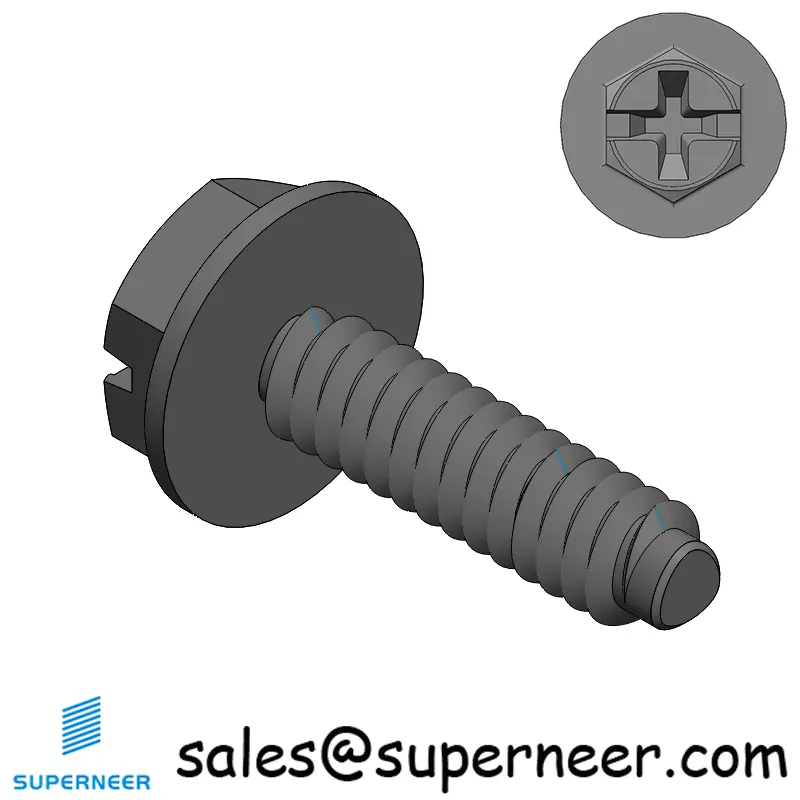 6-32 × 1/2 Hex Washer Phillips Slot Thread Forming  Screws for Metal  Steel Black