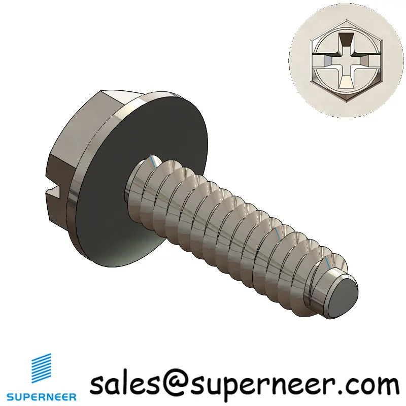 6-32 × 1/2 Hex Washer Phillips Slot Thread Forming  Screws for Metal  SUS304 Stainless Steel Inox