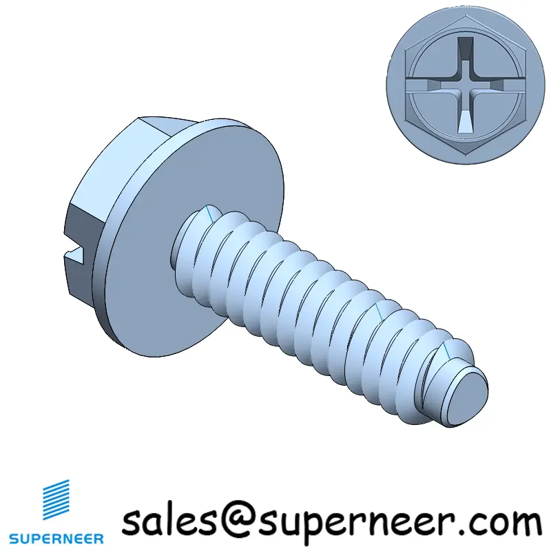6-32 × 1/2 Hex Washer Phillips Slot Thread Forming  Screws for Metal  Steel Blue Zinc Plated
