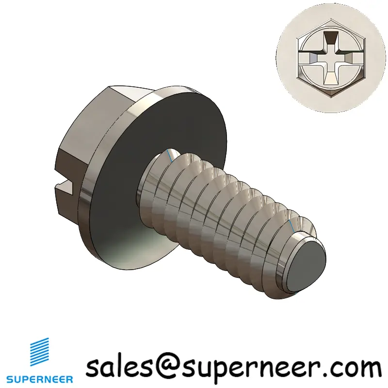8-32 × 3/8 Hex Washer Phillips Slot Thread Forming  Screws for Metal  SUS304 Stainless Steel Inox