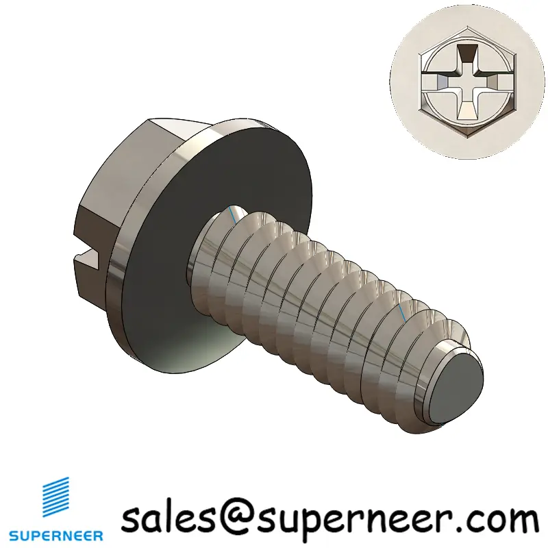 8-32 × 7/16 Hex Washer Phillips Slot Thread Forming  Screws for Metal  SUS304 Stainless Steel Inox