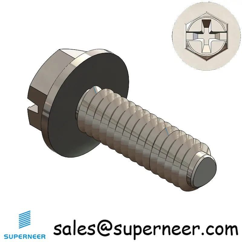 8-32 × 1/2 Hex Washer Phillips Slot Thread Forming  Screws for Metal  SUS304 Stainless Steel Inox
