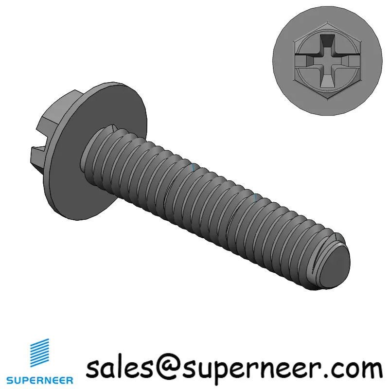 M2.5 × 12mm Indented Hex Washer Phillips Slot Thread Forming Screws for Metal Steel Black