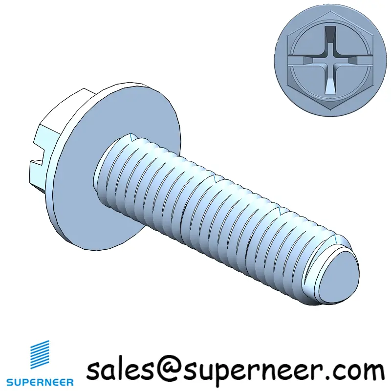 M3 × 12mm Indented Hex Washer Phillips Slot Thread Forming Screws for Metal SUS304 Stainless Steel Inox