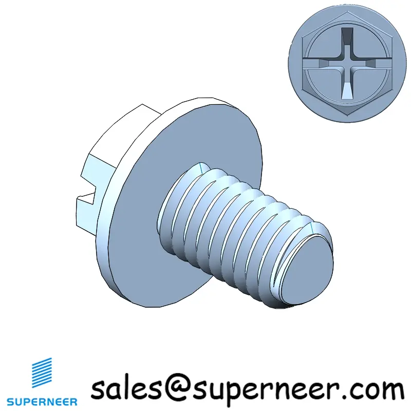 M6 × 10mm Indented Hex Washer Phillips Slot Thread Forming Screws for Metal SUS304 Stainless Steel Inox