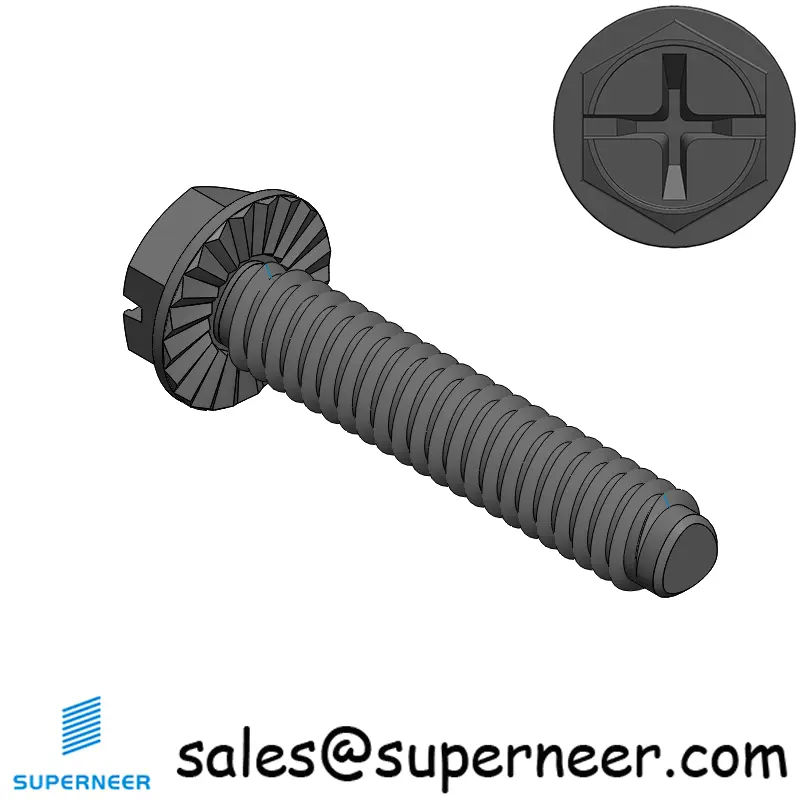 2-56 × 7/16 Hex Washer Serration Phillips Slot Thread Forming  Screws for Metal  Steel Black