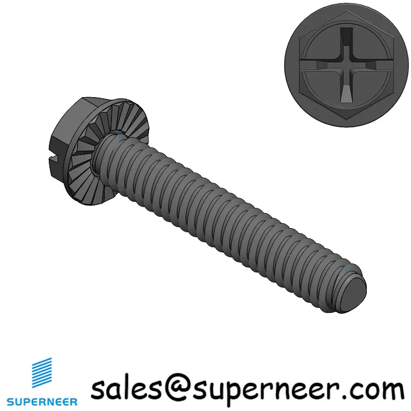 2-56 × 1/2 Hex Washer Serration Phillips Slot Thread Forming  Screws for Metal  Steel Black