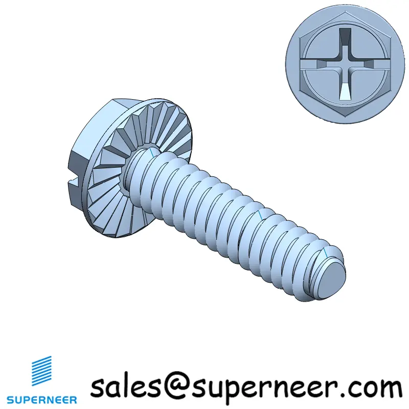 4-40 × 7/16 Hex Washer Serration Phillips Slot Thread Forming  Screws for Metal  Steel Blue Zinc Plated