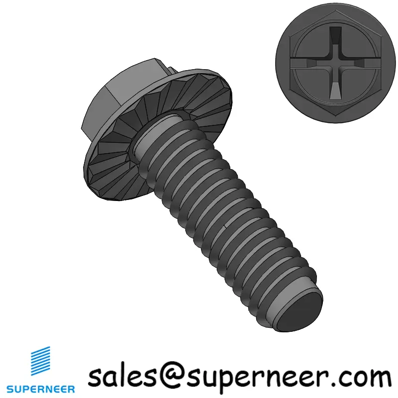 M2.5 × 8mm Indented Hex Washer Serrattion Phillips Slot Thread Forming Screws for Metal Steel Black