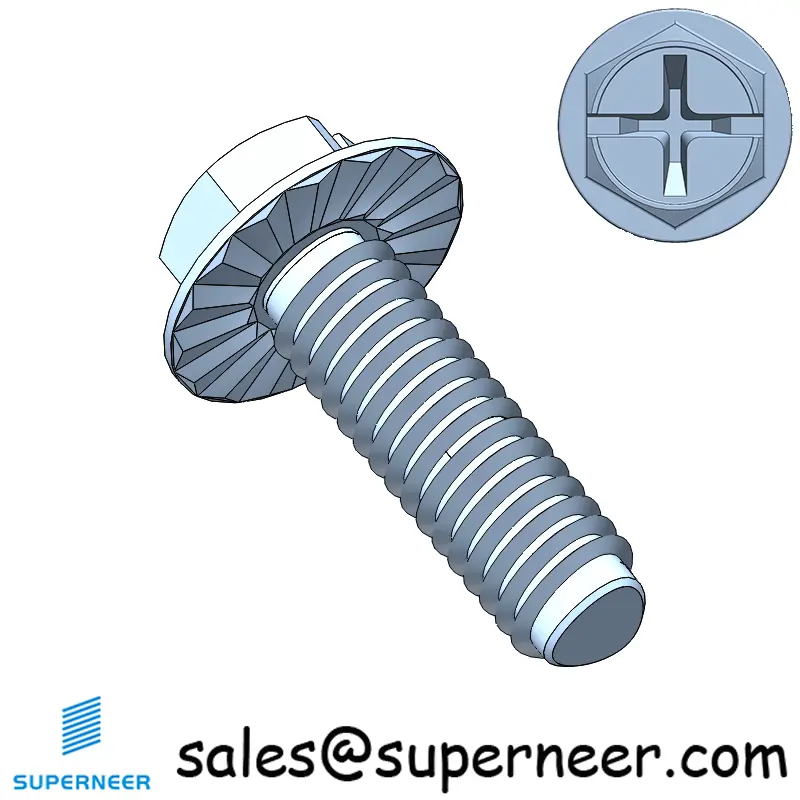 M2.5 × 8mm Indented Hex Washer Serrattion Phillips Slot Thread Forming Screws for Metal Steel Blue Zinc Plated