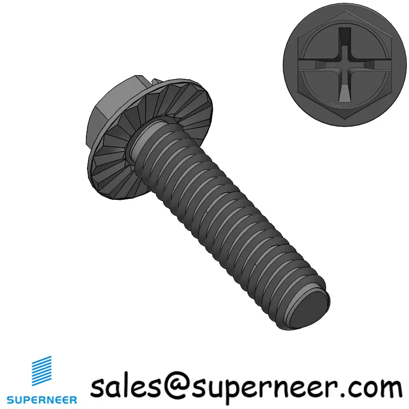 M2.5 × 10mm Indented Hex Washer Serrattion Phillips Slot Thread Forming Screws for Metal Steel Black