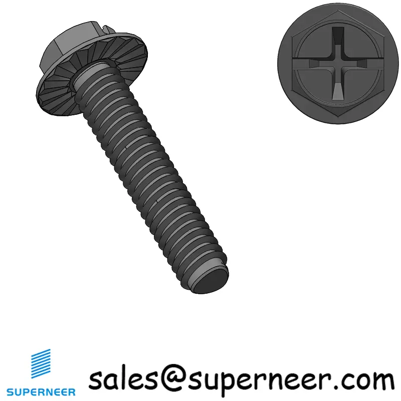 M2.5 × 12mm Indented Hex Washer Serrattion Phillips Slot Thread Forming Screws for Metal Steel Black