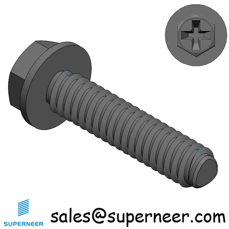 2-56 × 3/8 Hex Washer Phillips Thread Forming  Screws for Metal  Steel Black