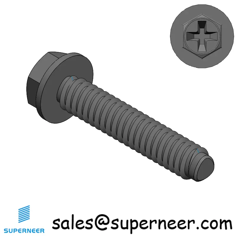 2-56 × 7/16 Hex Washer Phillips Thread Forming  Screws for Metal  Steel Black