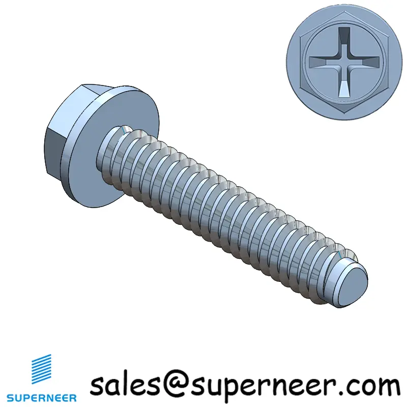 2-56 × 7/16 Hex Washer Phillips Thread Forming  Screws for Metal  Steel Blue Zinc Plated