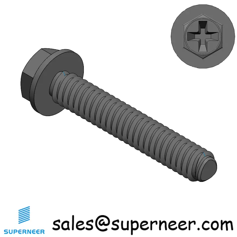 2-56 × 1/2 Hex Washer Phillips Thread Forming  Screws for Metal  Steel Black