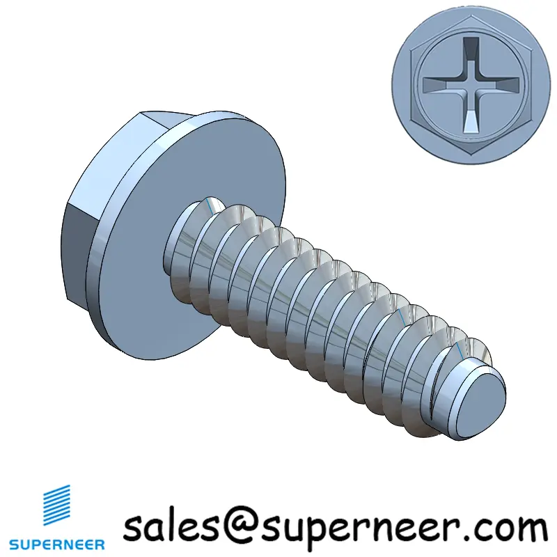 4-40 × 3/8 Hex Washer Phillips Thread Forming  Screws for Metal  Steel Blue Zinc Plated