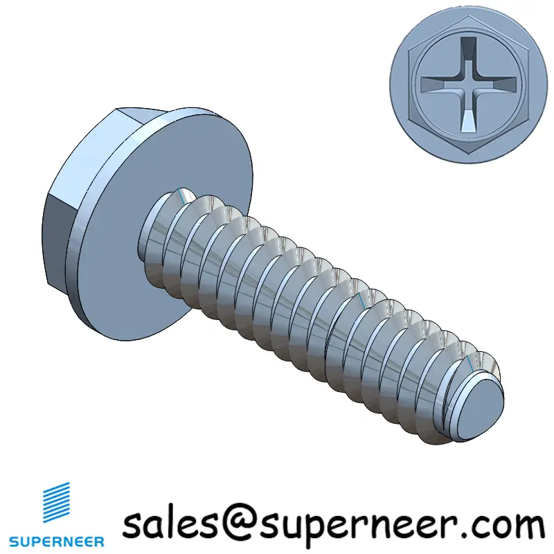 4-40 × 7/16 Hex Washer Phillips Thread Forming  Screws for Metal  Steel Blue Zinc Plated
