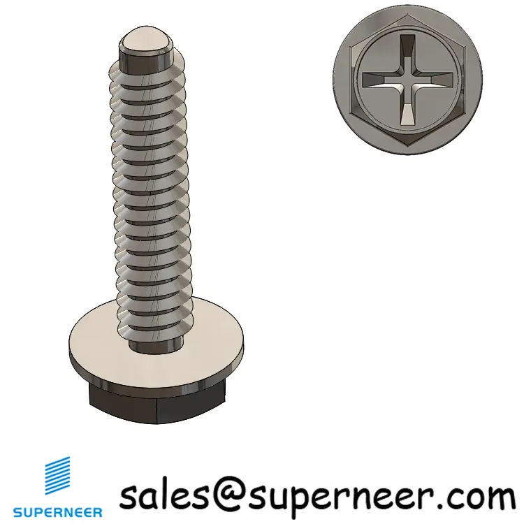 4-40 × 1/2 Hex Washer Phillips Thread Forming  Screws for Metal  SUS304 Stainless Steel Inox