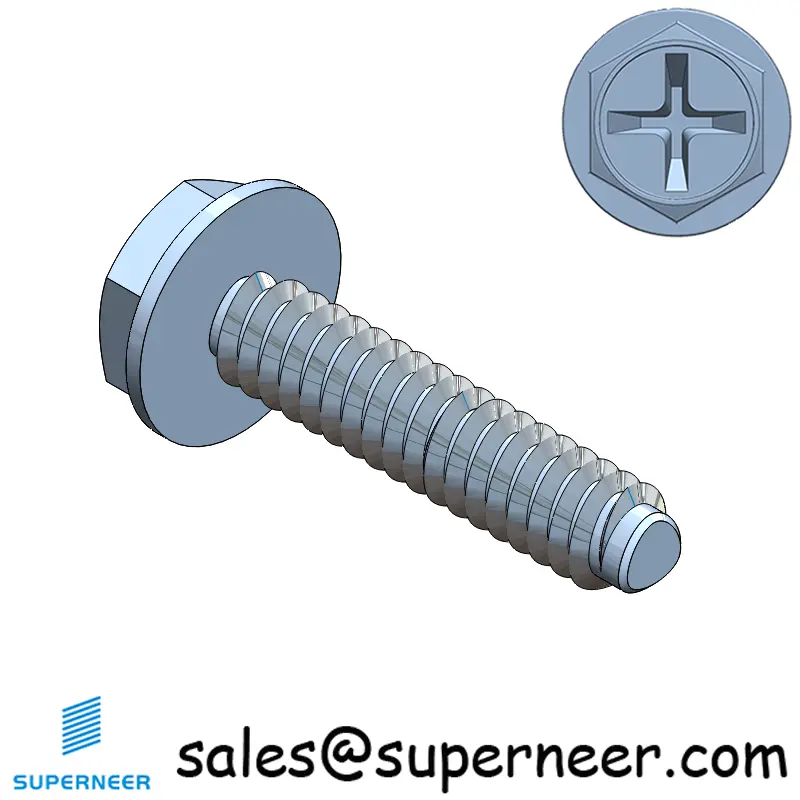 4-40 × 1/2 Hex Washer Phillips Thread Forming  Screws for Metal  Steel Blue Zinc Plated