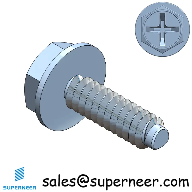 6-32 × 7/16 Hex Washer Phillips Thread Forming  Screws for Metal  Steel Blue Zinc Plated