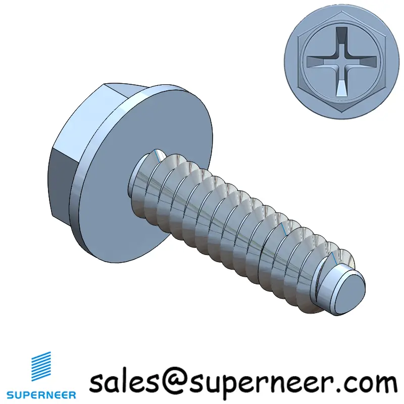 6-32 × 1/2 Hex Washer Phillips Thread Forming  Screws for Metal  Steel Blue Zinc Plated