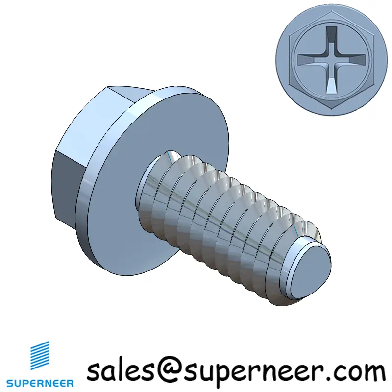 8-32 × 3/8 Hex Washer Phillips Thread Forming  Screws for Metal  Steel Blue Zinc Plated