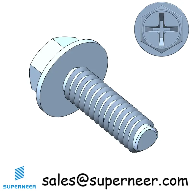 M2 × 6mm Indented Hex Washer Phillips Thread Forming Screws for Metal Steel Blue Zinc Plated