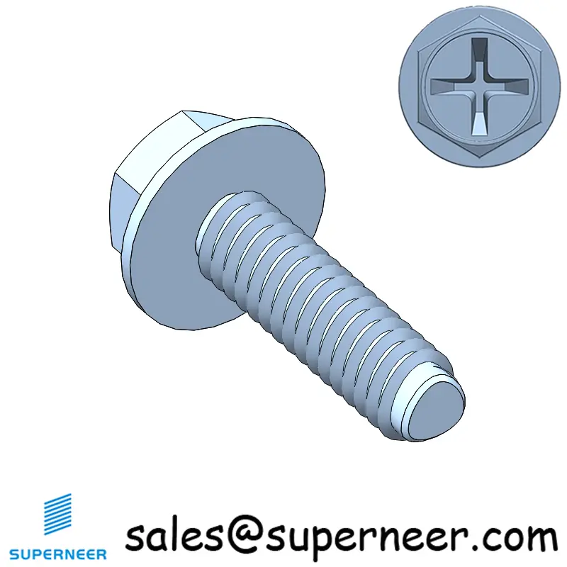 M2 × 7mm Indented Hex Washer Phillips Thread Forming Screws for Metal Steel Blue Zinc Plated