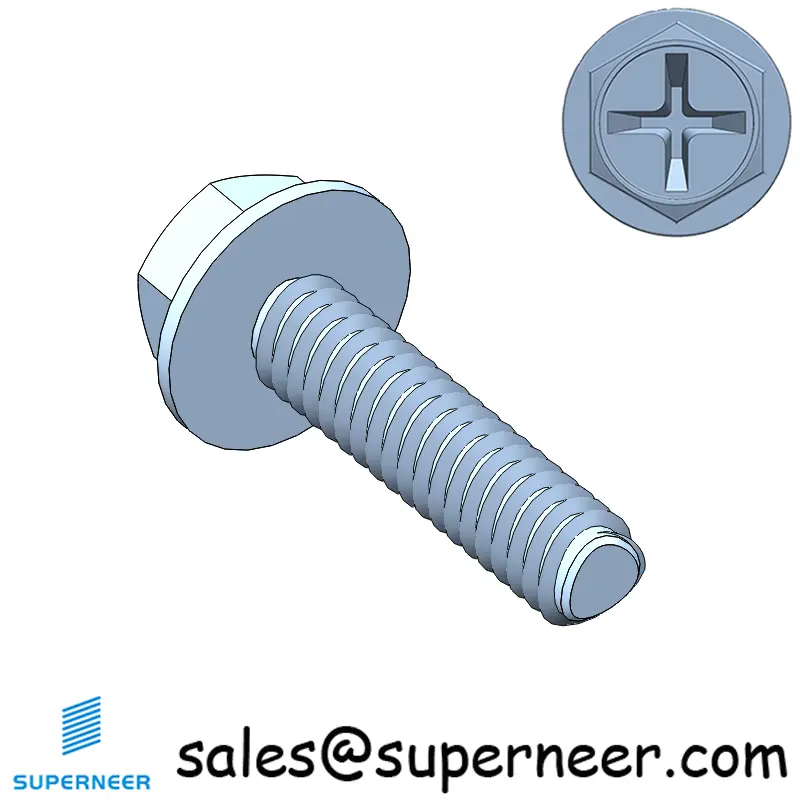 M2 × 8mm Indented Hex Washer Phillips Thread Forming Screws for Metal Steel Blue Zinc Plated