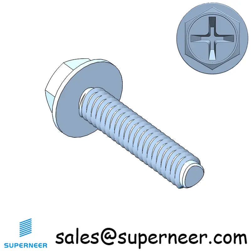 M2 × 9mm Indented Hex Washer Phillips Thread Forming Screws for Metal Steel Blue Zinc Plated