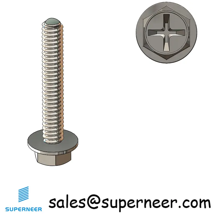 M2 × 12mm Indented Hex Washer Phillips Thread Forming Screws for Metal SUS304 Stainless Steel Inox