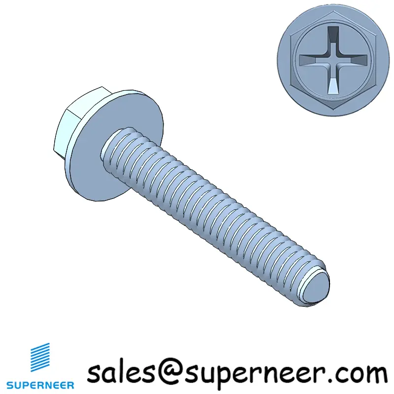 M2 × 12mm Indented Hex Washer Phillips Thread Forming Screws for Metal Steel Blue Zinc Plated